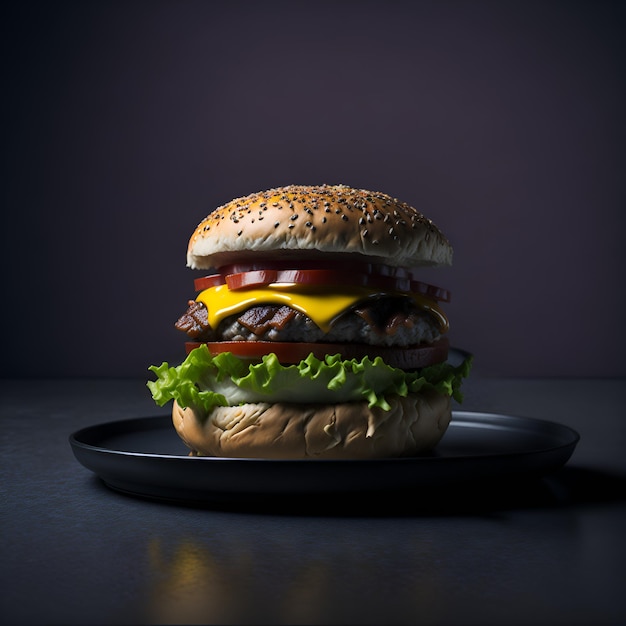 Una hamburguesa con pan y ketchup encima