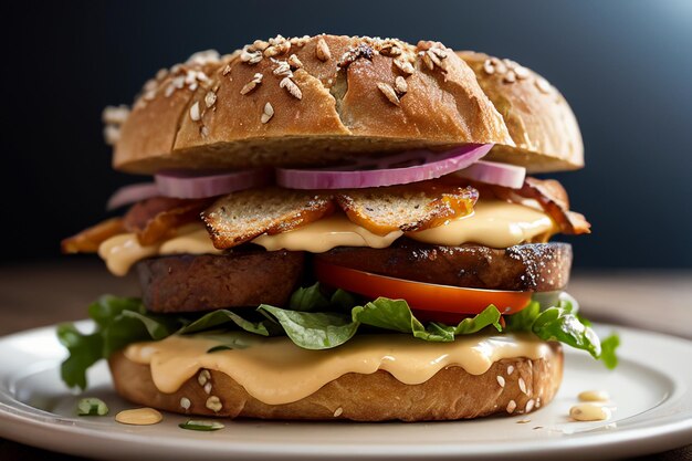 Una hamburguesa con pan y lechuga