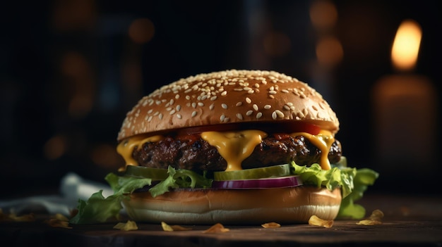 Foto una hamburguesa con pan y lechuga