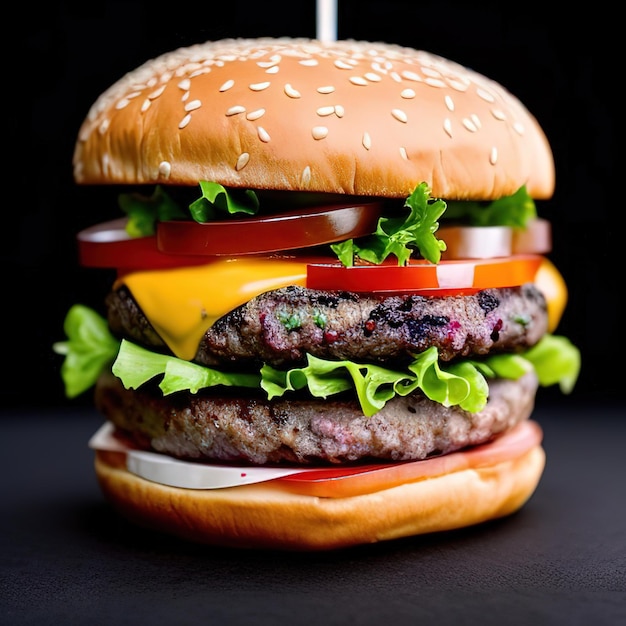 Una hamburguesa con pan y lechuga