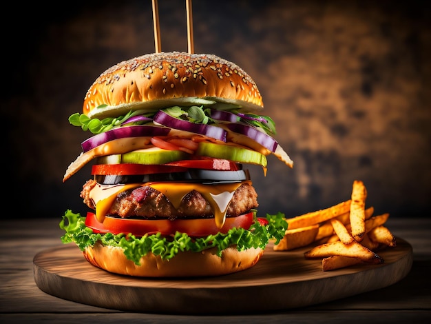 Una hamburguesa con pan y verduras.