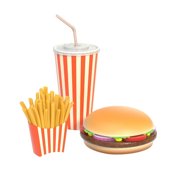 Hamburguesa con papas fritas y cola comida rápida