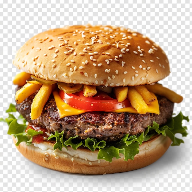 Foto una hamburguesa con papas fritas y una hamburguesa en ella