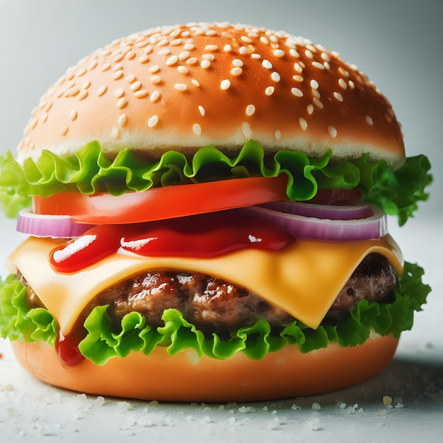 Hamburguesa a la parrilla hamburguesa realista en 3D que cae en el aire colección de carne a la grilla ultra realista