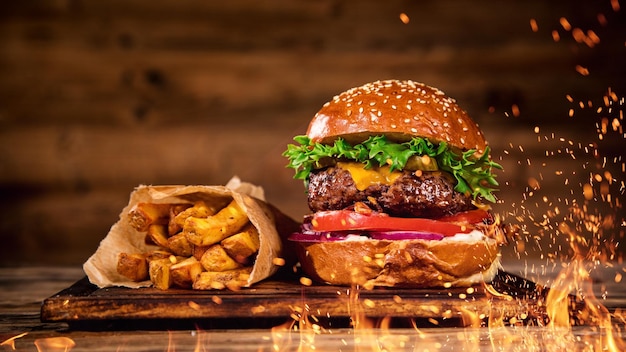 Hamburguesa y patatas fritas