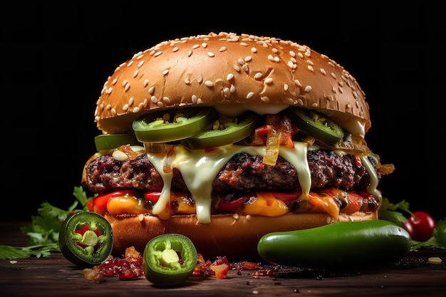 Hamburguesa picante de jalapeños con queso Pepper Jack