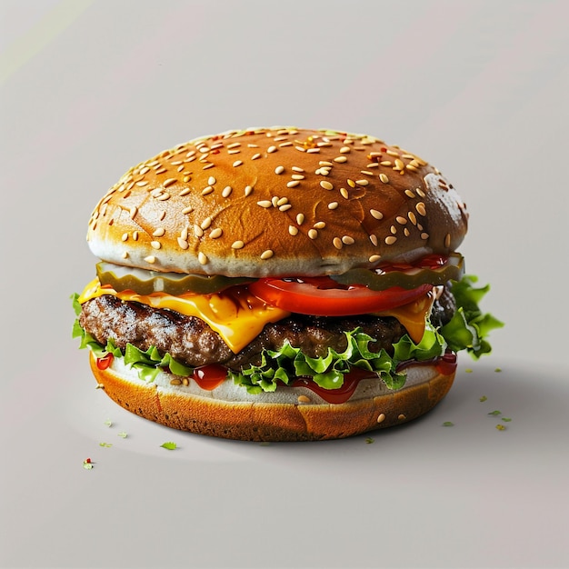 Foto una hamburguesa con un pimienta roja y una lechuga verde en la parte superior