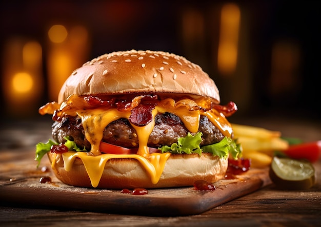 Hamburguesa Premium con tocino carne queso fundido y vegetales