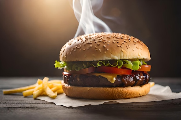 Una hamburguesa de la que sale humo