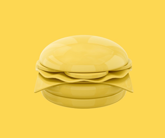 Hamburguesa con queso amarillo sobre un fondo amarillo. Objeto de diseño minimalista. representación 3d