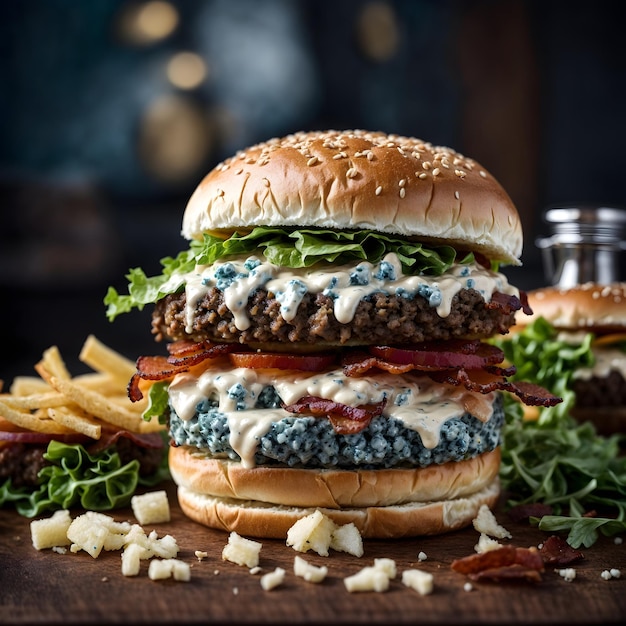 Hamburguesa De Queso Azul Con Cebolla Y Tocino