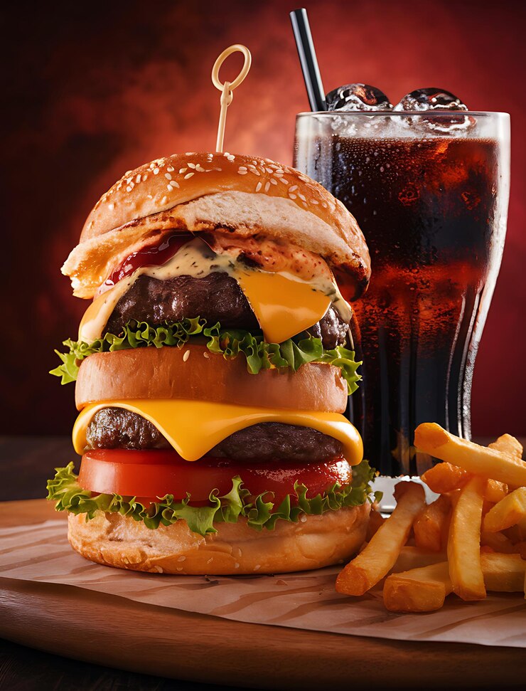 Hamburguesa con queso para cafetería y restaurante Menú de hamburguesa y hamburguesa Hamburger con queso con papas fritas