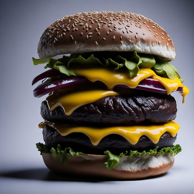 Una hamburguesa con queso y lechuga encima