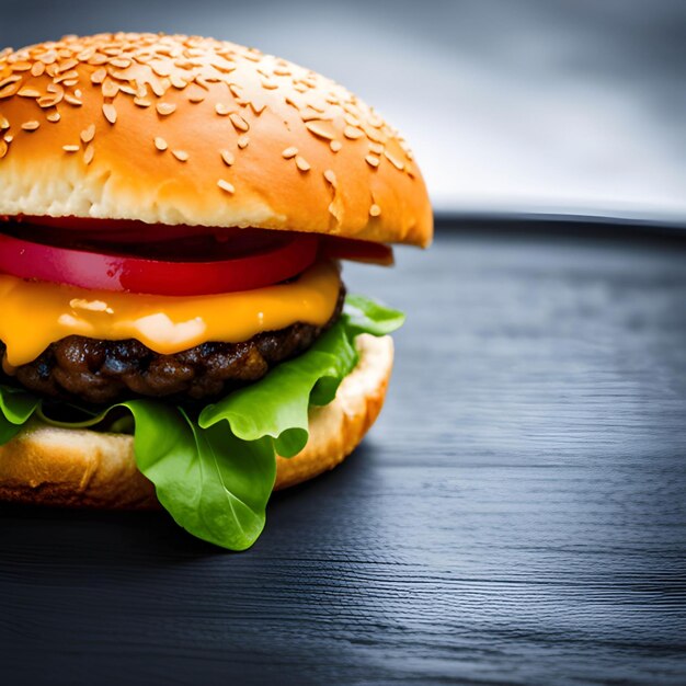 Una hamburguesa con queso y lechuga encima