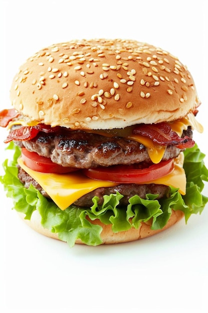 una hamburguesa con queso lechuga tomate y tocino