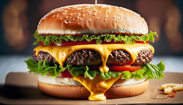 una hamburguesa con queso y lechuga