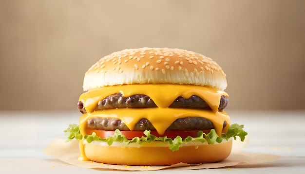 Una hamburguesa con queso en una mesa