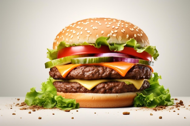 Foto hamburguesa con queso o hamburguesa sobre un fondo blanco