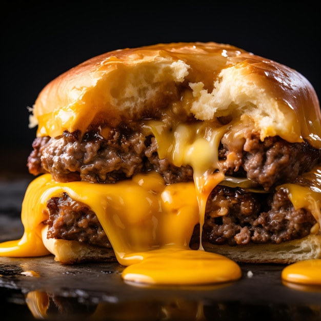 Foto una hamburguesa con queso perfectamente derretida queso americano sobre una jugosa carne de res
