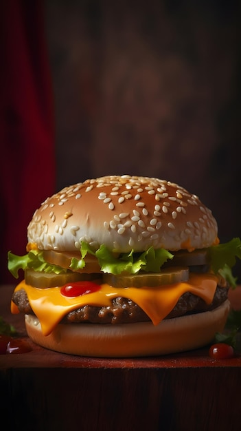 Una hamburguesa con queso y salsa de tomate encima