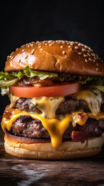 Una hamburguesa con queso y tocino encima