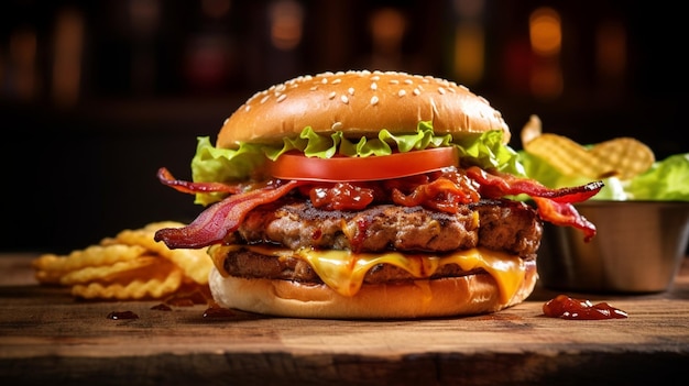 Hamburguesa con queso y tocino con IA generativa