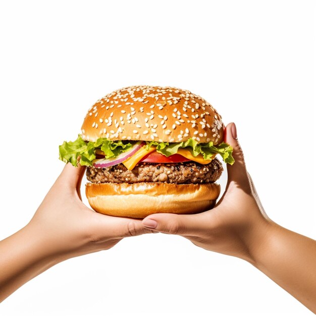 Foto hamburguesa de queso de tomate brioche gourmet con fondo blanco arte generado por ia