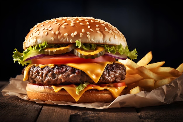 Una hamburguesa con queso y tomate encima