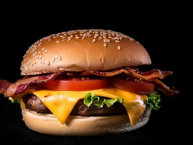 Una hamburguesa con queso con un tomate encima