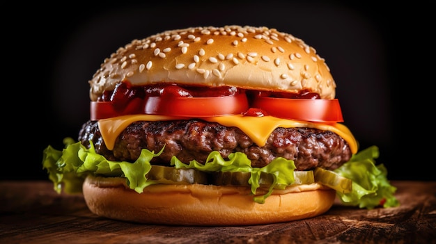 Foto una hamburguesa con queso y tomates