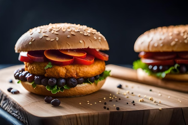 una hamburguesa con un ramo de uvas en la parte superior