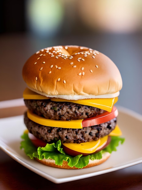 Hamburguesa realista Colores neutros Iluminación cálida Acogedor