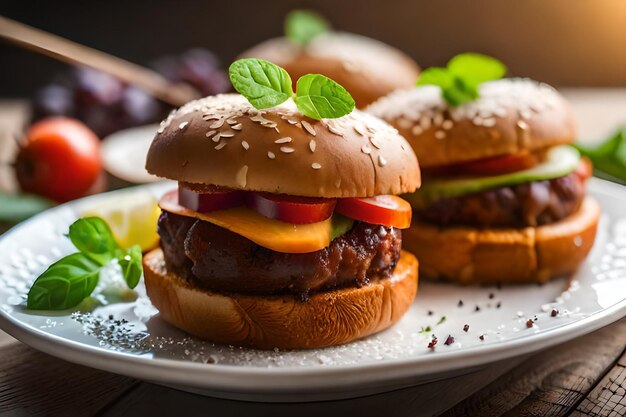 Una hamburguesa con una rodaja de tomate encima