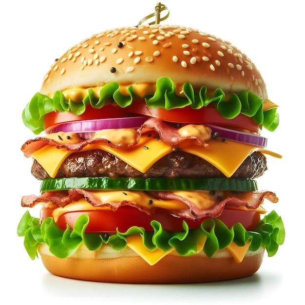 Hamburguesa sabrosa aislada sobre un fondo blanco hamburguesa fresca comida rápida con carne de res y queso