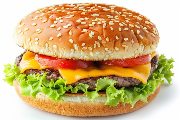 Hamburguesa sabrosa aislada sobre un fondo blanco hamburguesa fresca comida rápida con carne de res y queso