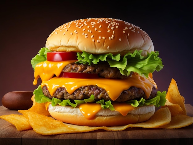 Hamburguesa sabrosa aislada sobre un fondo negro hamburguesa fresca de comida rápida IA Imágenes