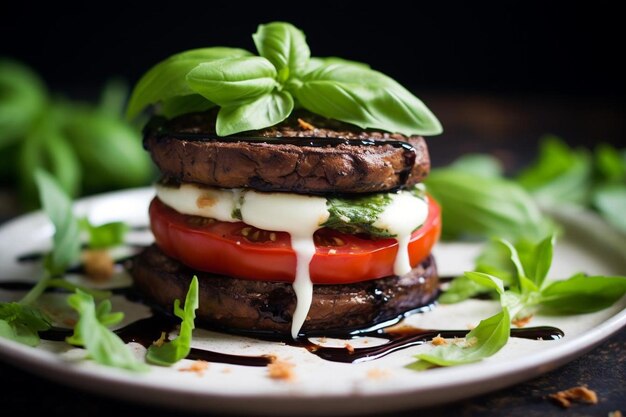 Hamburguesa de setas portobello rellena de caprese italiana