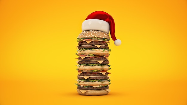 Hamburguesa con sombrero de santa render 3d