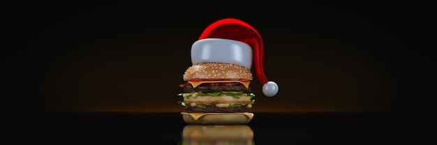 Hamburguesa con sombrero de santa render 3d