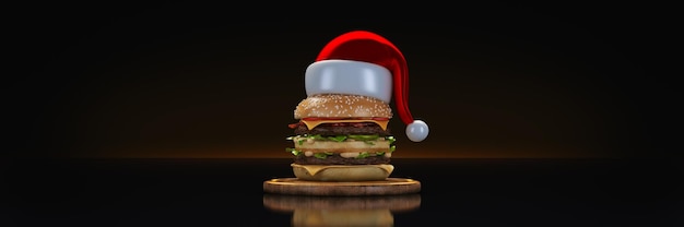 Hamburguesa con sombrero de santa render 3d