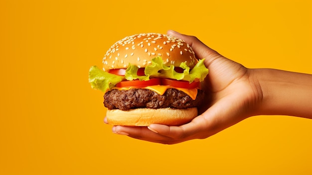 Una hamburguesa sosteniendo en la mano