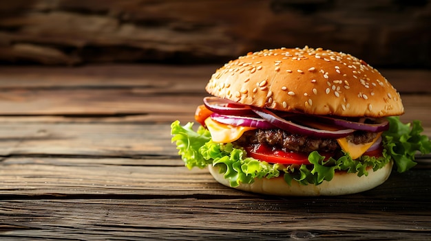 Hamburguesa en la tabla de corte de madera IA generativa