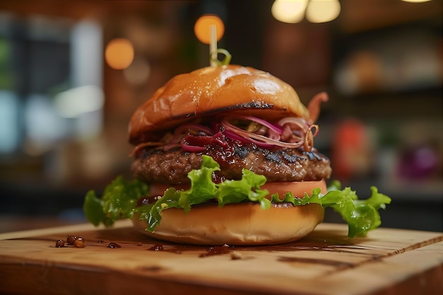 Hamburguesa taiwanesa con lechuga y cebolla