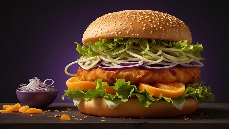 Una hamburguesa con una taza de café y una taza de café.