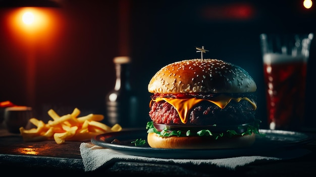 Hamburguesa con ternera y patatas fritas