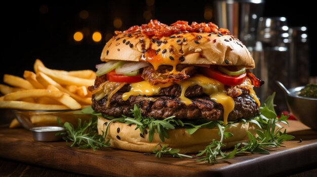 hamburguesa de ternera a la plancha con patatas fritas queso y tomate