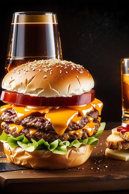 Una hamburguesa con tocino y una guarnición de papas fritas 1