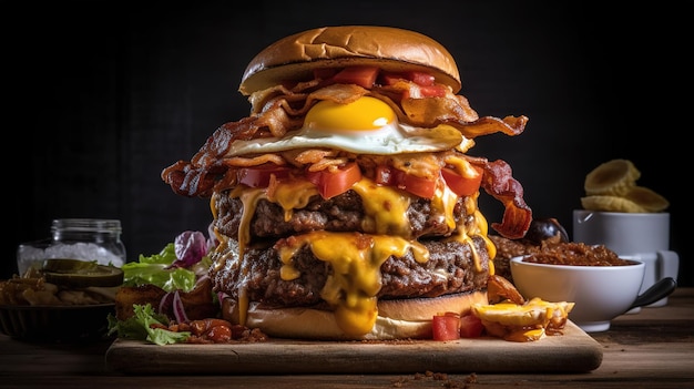 Una hamburguesa con tocino y huevo encima