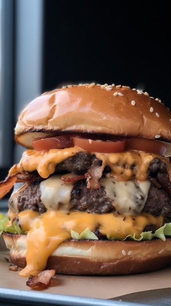 Una hamburguesa con tocino y queso encima