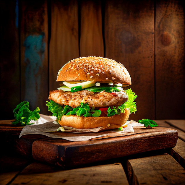 Una hamburguesa con tomate y lechuga